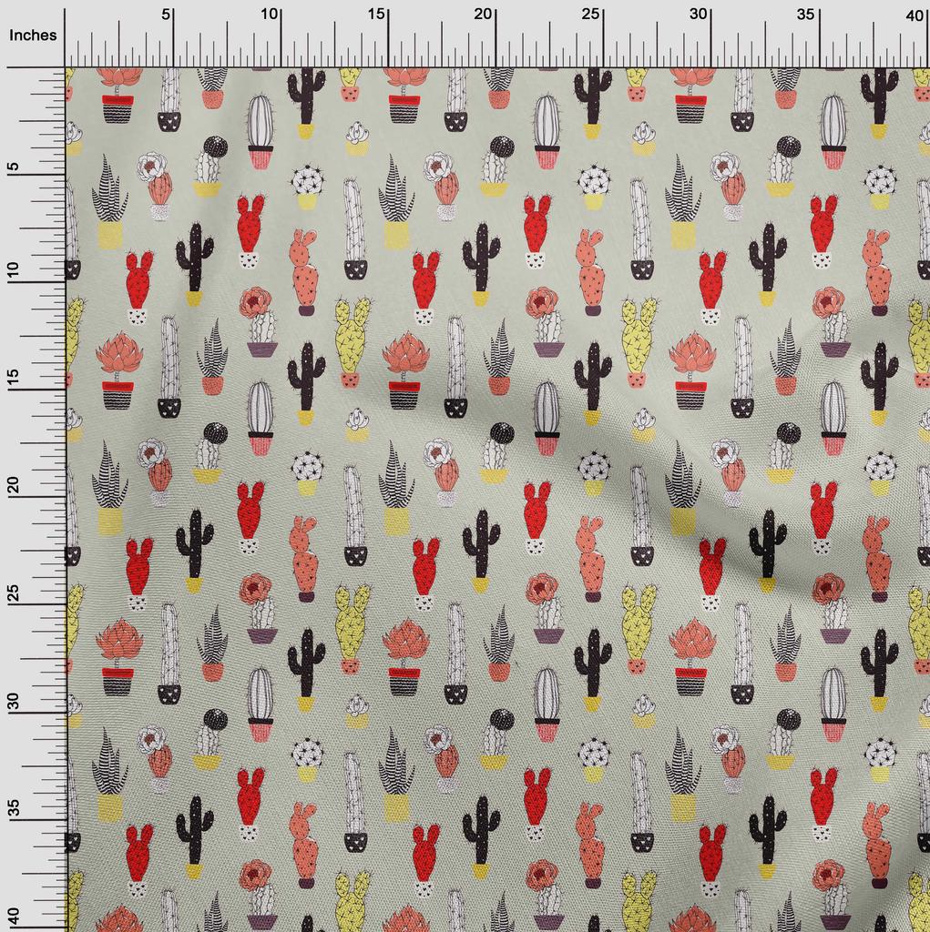 oneOone Cotton Flex Dusty Gray Fabric Cactus Sewing Fabric By The Yard Printed Diy Clothing Sewing Supplies 40 Inch