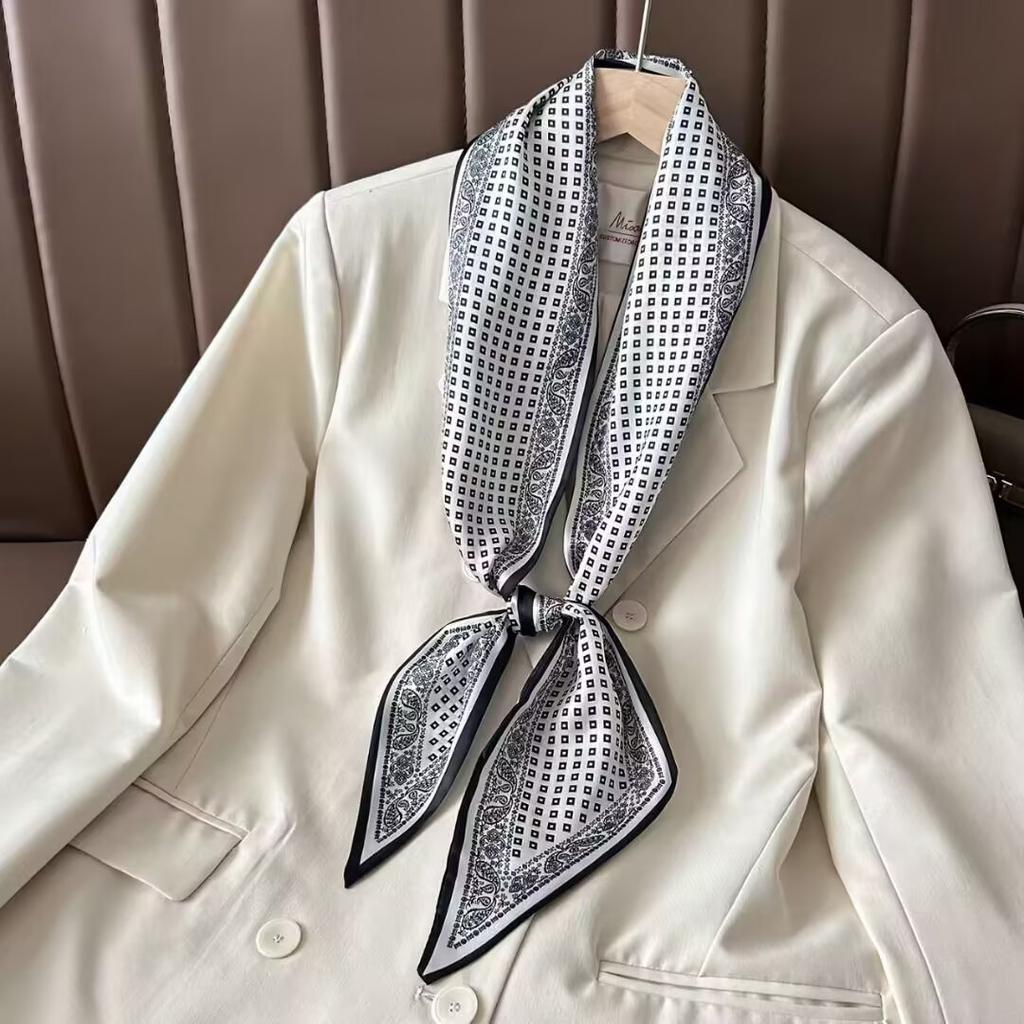 Luxuriöser Damen Lang Seidenschal Weiblich Tier Pferd Druck Dünner Schmaler Schal Tasche Haarband Band Schals Damen Halstuch