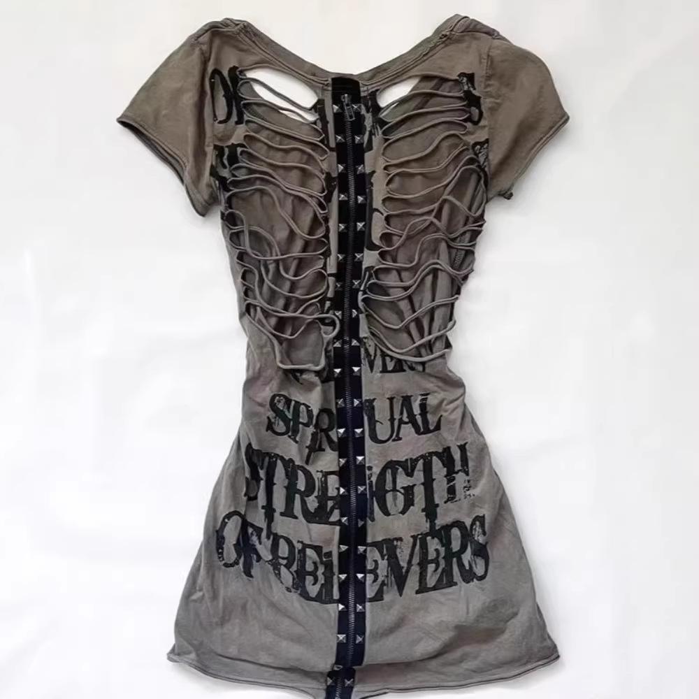 Europäisch-Amerikanischer Retro Gothic Stil Schlank geschnitten Taillenbetonendes Kurzarm-T-Shirt