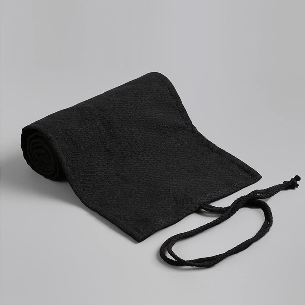 Hitasi Pencil Storage Bag Roll Up Canvas Pencil Case 48 Holes Black Portable Stationery Organizer