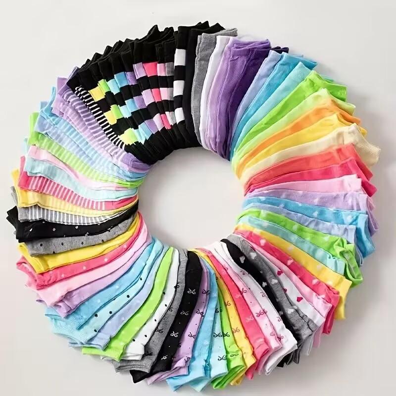 10Pairs Heart Print Socks,Valentine s Day Candy Colored Ankle Socks,Women s Stockings & Hosiery