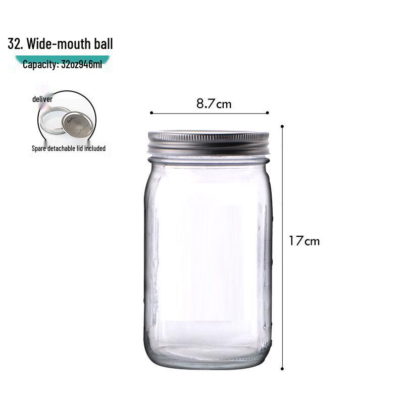 American Style Glass Mason Jar - Transparent Oatmeal Storage, Jam Bottle, Retro Beverage Cup