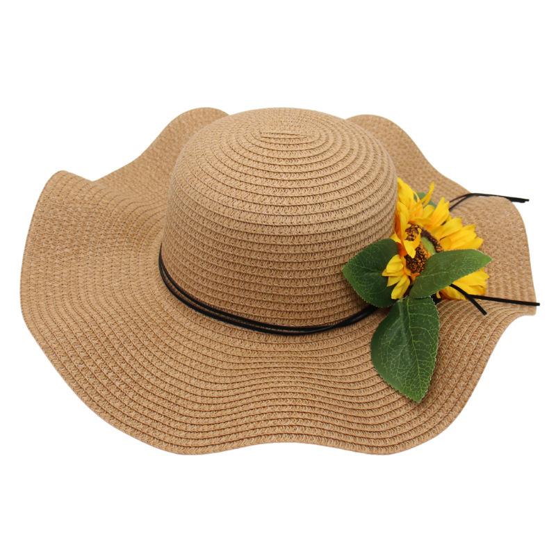 Straw Hat Ladies Straw Hat Vacation Sun Protection Sun Hat Wave Edge Knitted Hat Flower Sun Hat
