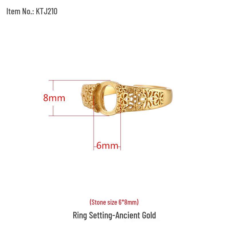 

Openwork S925 Sterling Silver Flower Ring with Amber Inlay, Adjustable Settings: 6, 8, 10, 12, 16 Adjustable