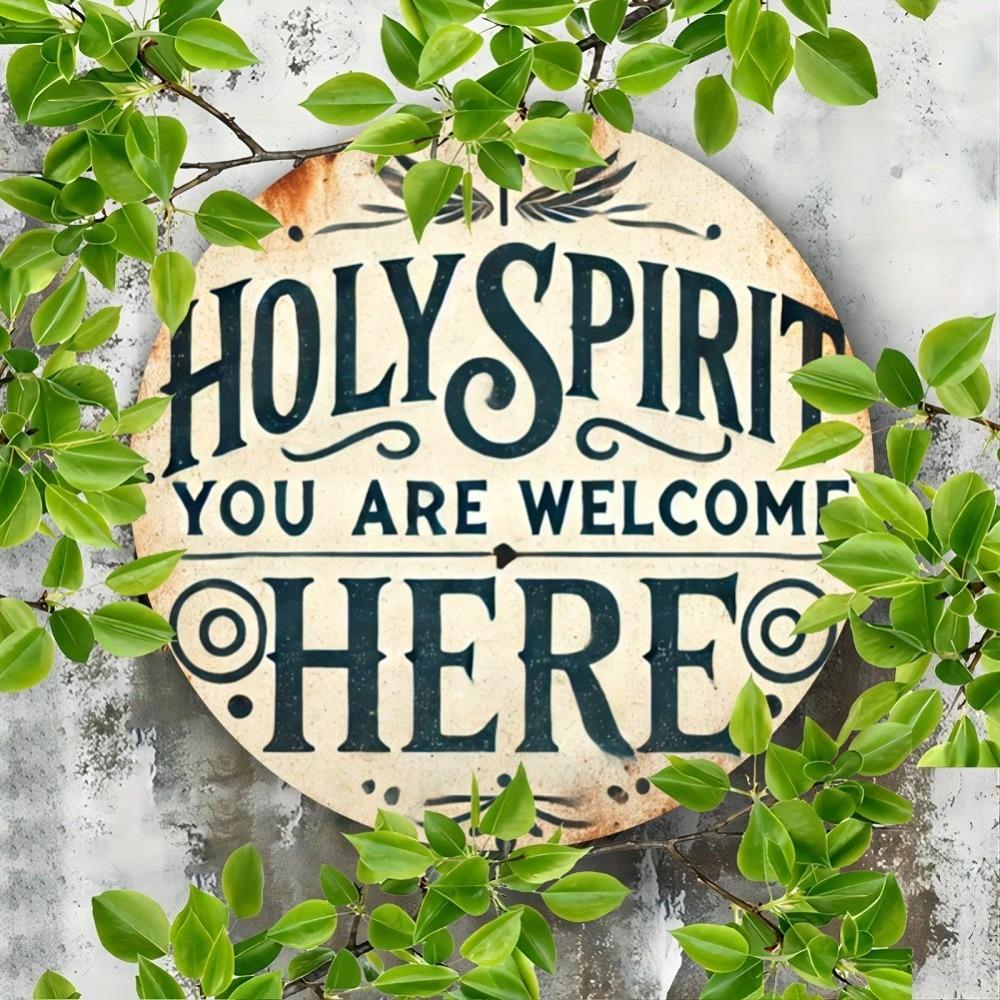 1pc Bohemian Holy Spirit Welcome Round Metal Wall Art Engraved Cross Dove Home Decor Gift