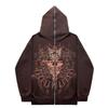 Unisex Fleece Hoodie Sweater Gothic High Street Full Zip Oversized Coat Men's and Women's Streetwear Y2