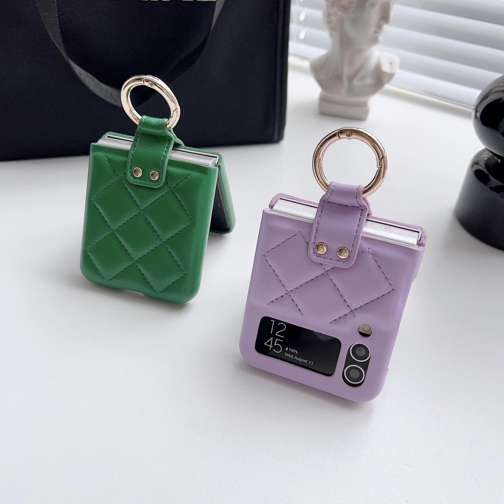 Suitable for Samsung Z Flip4 mobile phone case Z Flip3 folding mobile phone Xiaoxiangfeng diamond ring holder leather case