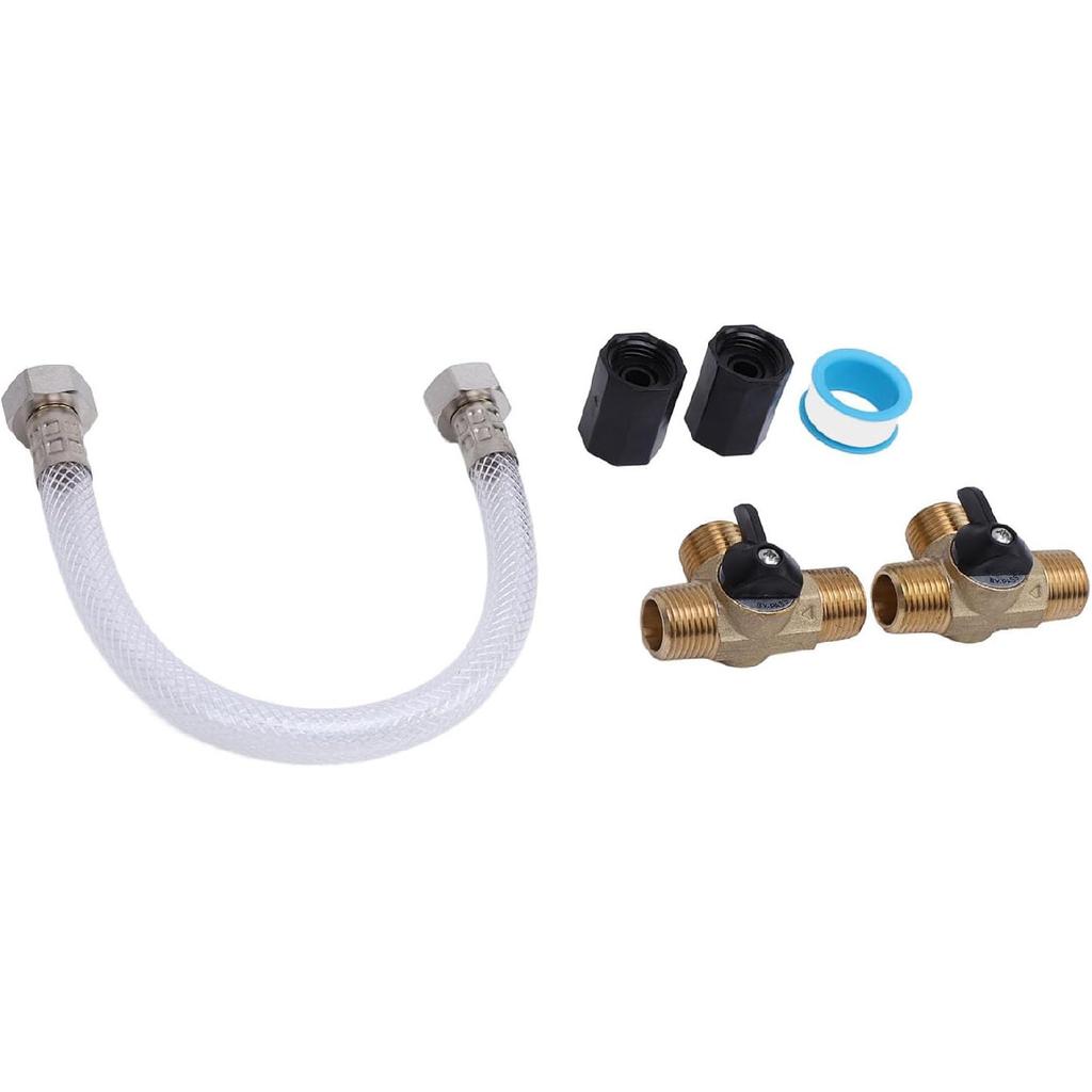 RV Water Heater By Pass Kit, 12 Inch Reinforced Hose with 3 Male 1/2 Inch NPT Valves and Double Female Connectors