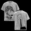 Chainsaw Man Makima Graphic T-shirt for Men Clothing Anime Short Sleeve Tee Tops Hip Hop Y2k Washed Cotton Oversized T Shirt