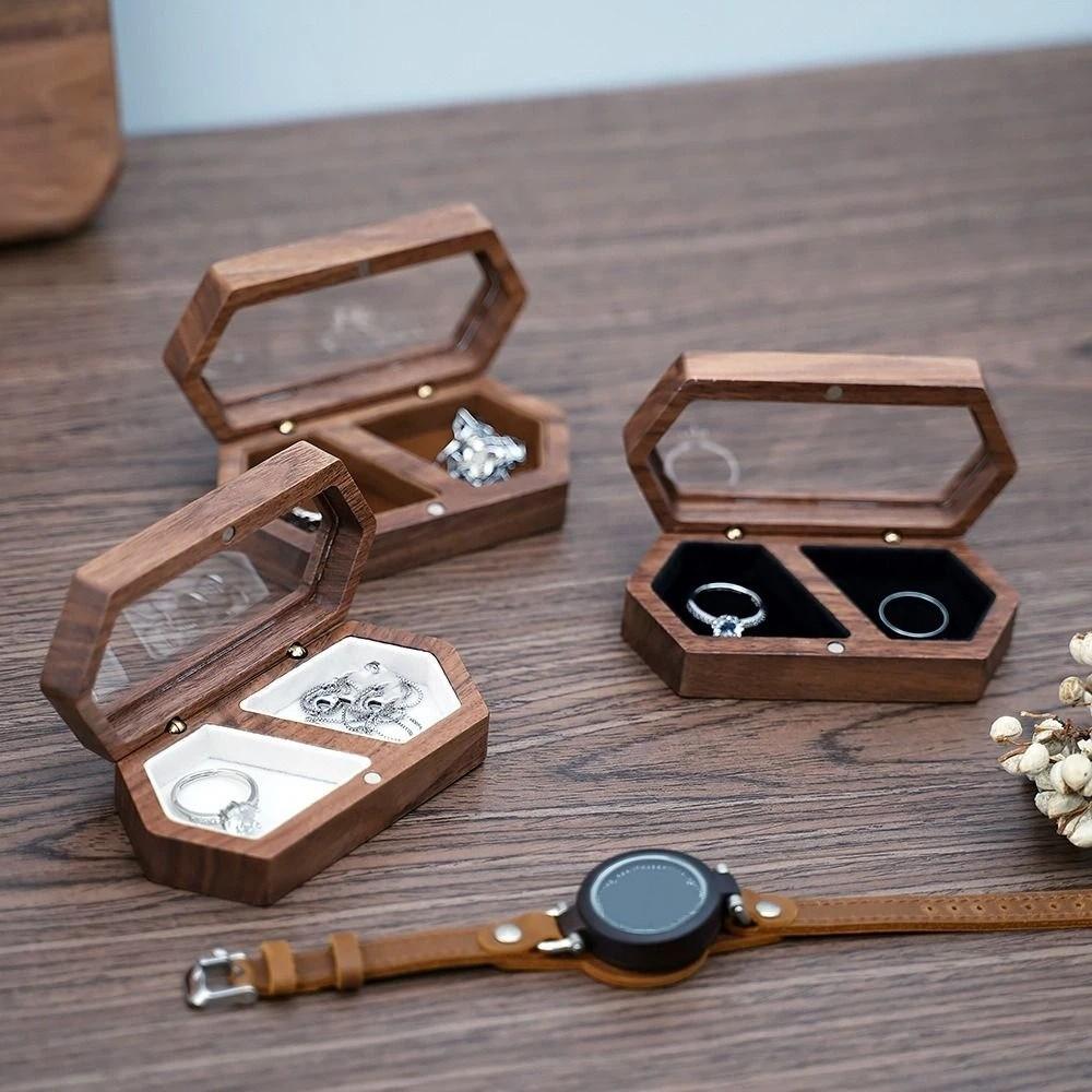 Luxury Mini Wood Rings Box Square Jewelry Organizer Fashion Rings Bearer Box Gifts
