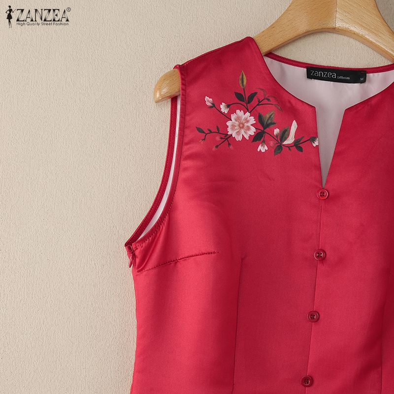 ZANZEA Women Casual Round Neck Summer Sleeveless Print Tank Dress