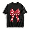 Women's Sweet Bow Heart Print Crew Neck Casual Tee Pure Cotton T-shirt