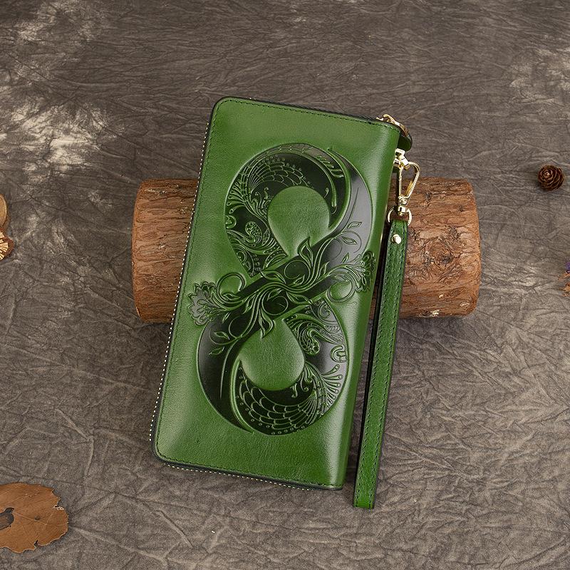 First Layer Cowhide Coin Purse Vintage Embossed-hold Bag Multi-function Card Long Purse