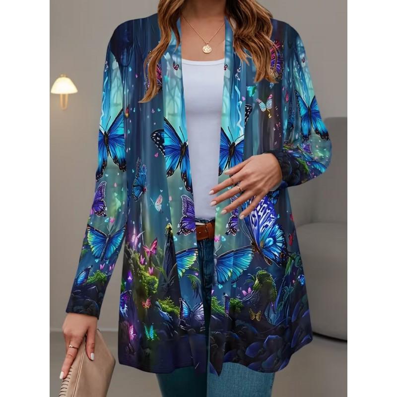 2026 Casual Open Front Cardigan Mid-Length Coat 3D Pumpkin Ghost Print