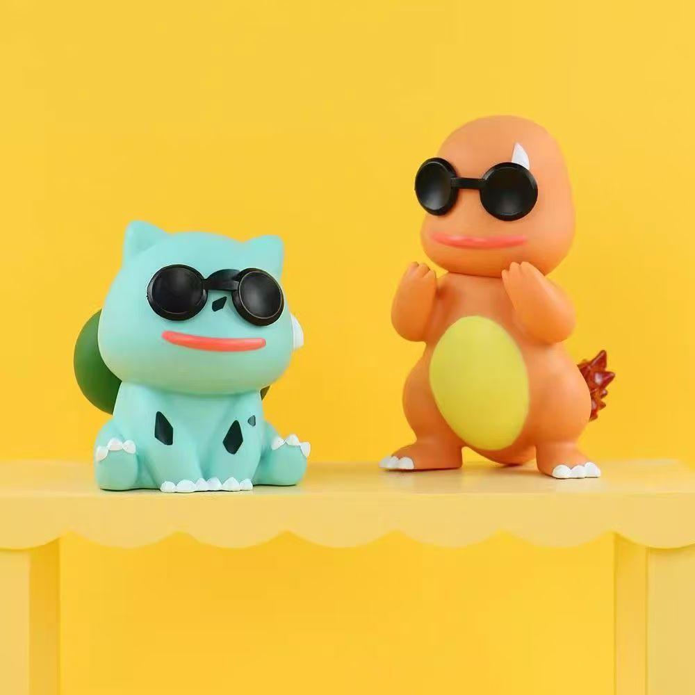 Anime  Cute Sunglasses Squirtle Charmander Bulbasaur Figure Model Car Ornament Children Toys Desk Decoration Holiday Gift