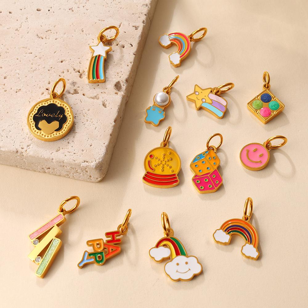 Cute Colorful Oil Dripping Small Pendant Multi-Style Cartoon Pendant Rainbow Smiley Face Love Diy Jewelry Accessories