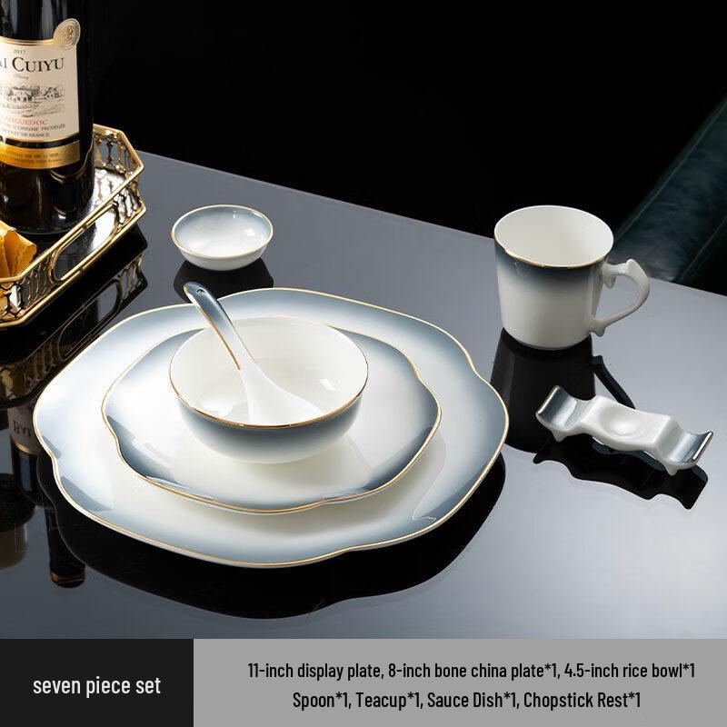 Ru Han New Chinese Style Gradient Gray Bone China Dinnerware Set