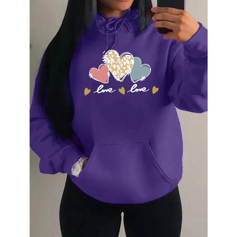 Pink Leopard Print Heart Combination Printing Women Hoody Loose Hip Hop Hoodie Casual Fleece Sportswear Y2K Hoodies