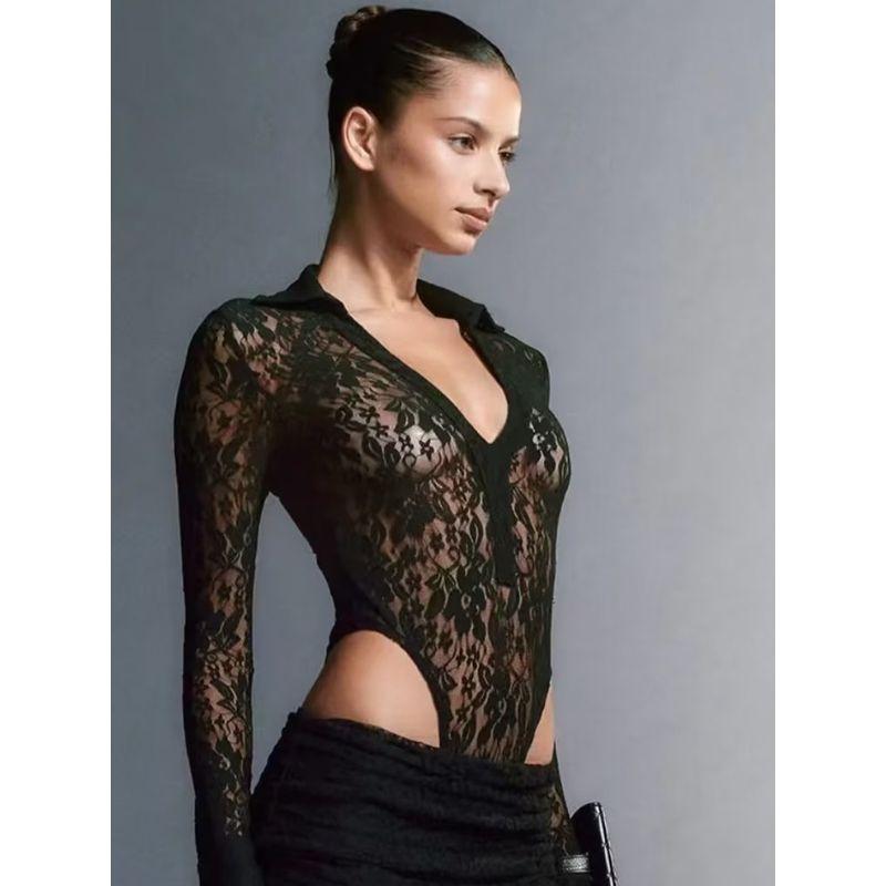 Charming Perspective Jumpsuit Stretch Silm Long Sleeves Lace
