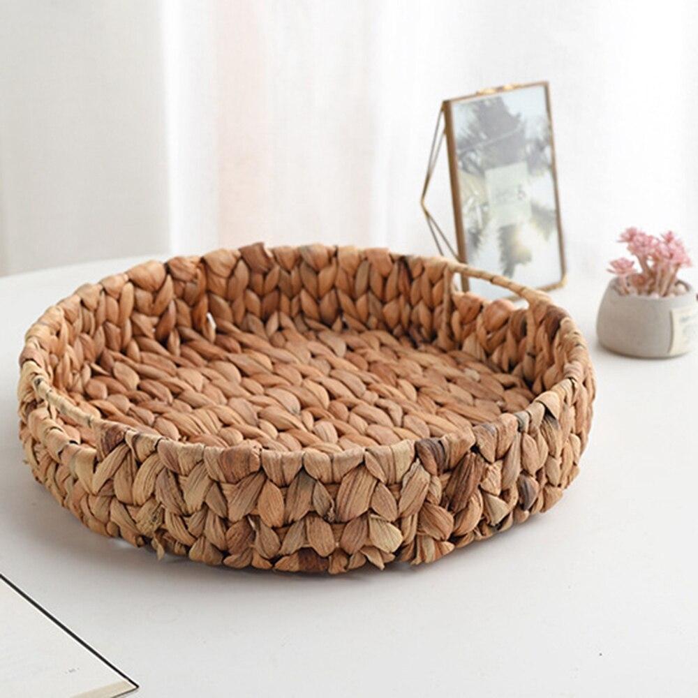 Natural Water Hyacinth Storage Baskets Round Basket Tray Fruit Tray Grass Weaving Storage Serving Trays With Handle