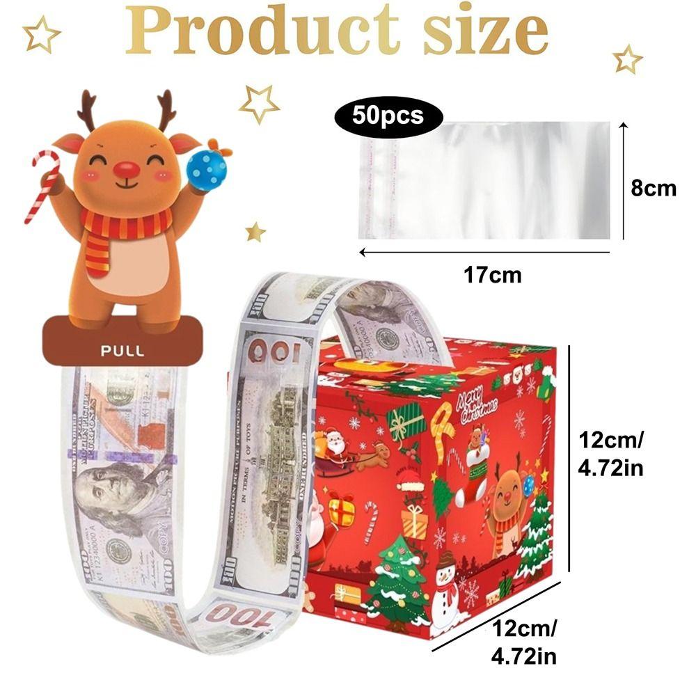 Pull Out Christmas Money Box With 50pcs Transparent Bags Santa Money Pulling Box Snowman Christmas Tree Money Holder Box Party