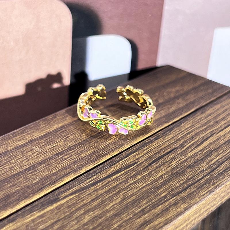 2026 Sweet and Cool Colorful Drip Glaze Temperament Court Style Retro Ring Female Flower Niche Ring