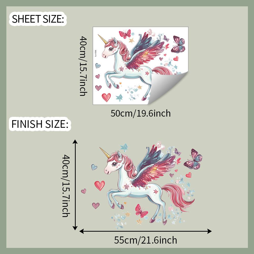 

Cartoon Unicorn Heart Butterfly Wall Sticker for Bedroom Living Room Home Background Decor 40x50cm разноцветный