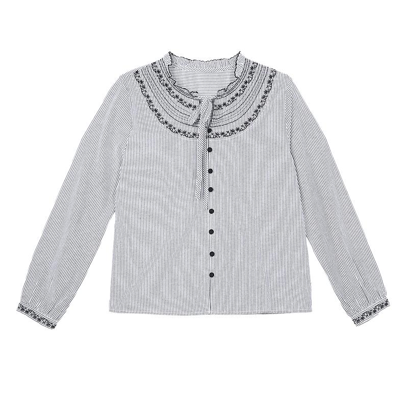 

Betu Women s Hand-Embroidered Striped Cotton-Feel Long Sleeve Shirt L