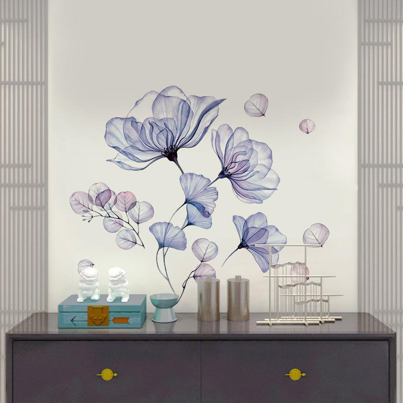 Blue Purple Flower Wall Stickers Self-Adhesive Removable Vinyl Decals for Living Room Bedroom Kitchen Decor