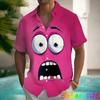 Funny Smiling Face Graphic Hawaiian Anime 3D Print Short Sleeve Blouses for men  Vacation Party Lapel Summer