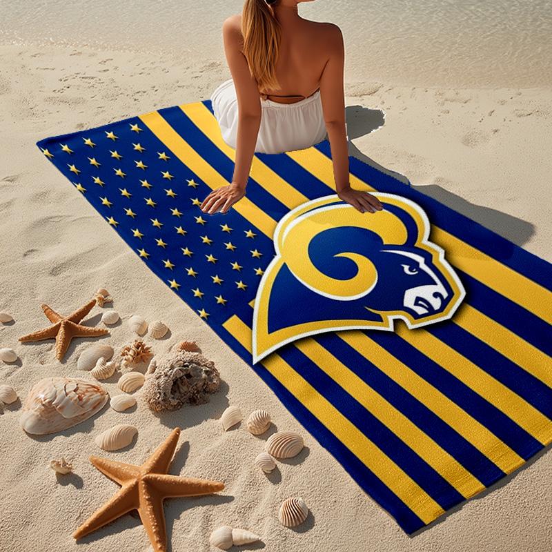 Rams Team Spirit Beach Towel, Quick-drying, Easy to Care for, Use for Both Fitness and Beach Vacations,Sports Essential Fan Gift