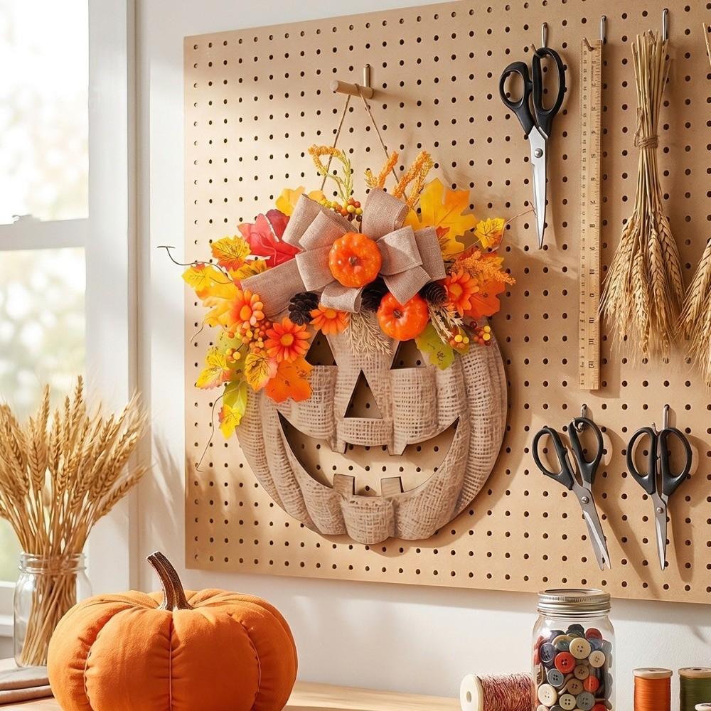 Rustic Halloween Wooden Pumpkin Door Hanger Harvest Maple Leaf Hanging Plaque  for Outdoor Use