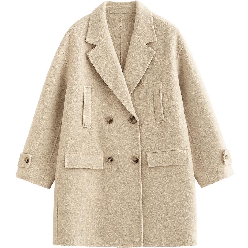 INMAN Women's Alpaca Silk Blend Double-Faced Wool Coat
