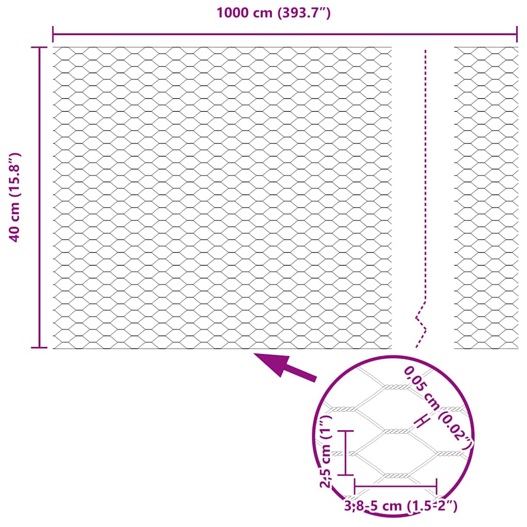 Hexagonal Fence Silver 0.4 X 10 M Galvanized Steel
