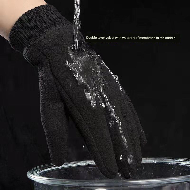 Polar Fleece Gloves, Non-Slip, Thickened, Fleece-Lined, Warm, for Cycling, Winter Driving, Cold-Proof, Windproof, Waterproof, Touch Screen