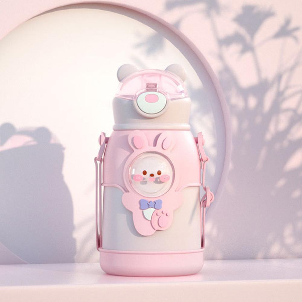 500ml Thermal Water Bottle For Children Kids Cartoon Stainless Steel Thermos Mug With Straw Leak-Proof Insulated Cup Drinkware