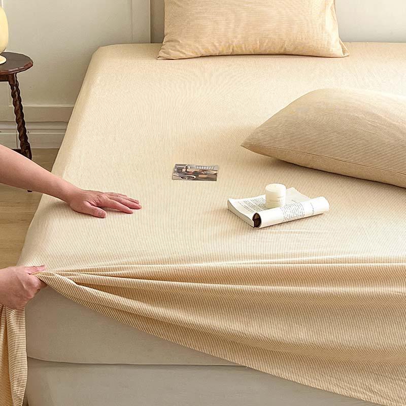 Japanese Thin Striped Washed Cotton Thick Bed Sheet, Bedding Set for Student Single Dormitory