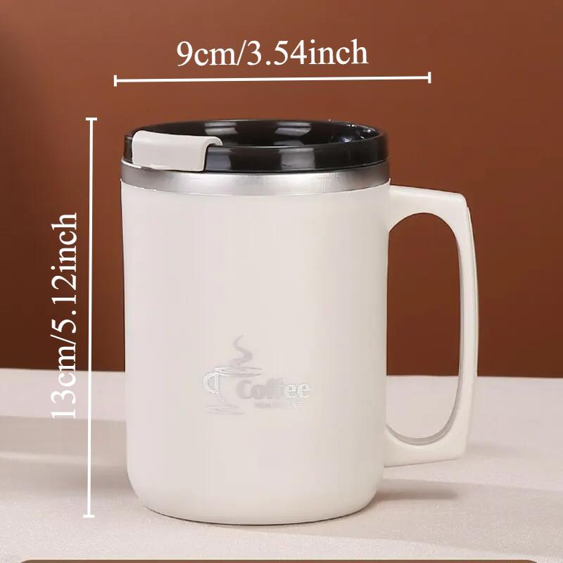 Stainless Steel Milk Coffee Cup with Handle, Double-layer Vacuum Travel Cup Suitable for Home Office Travel and Camping