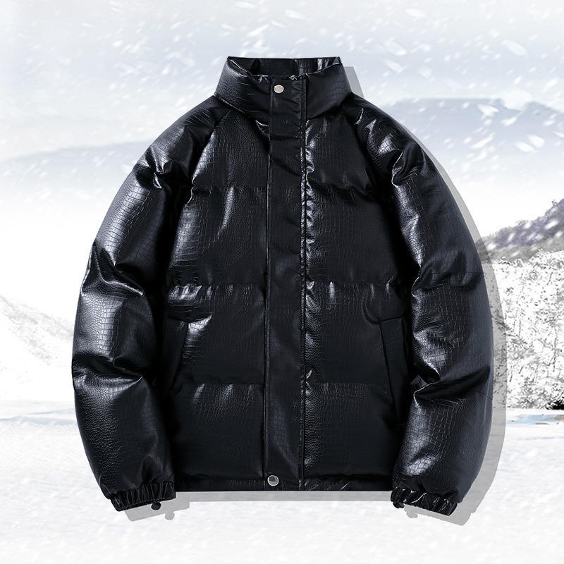 Men's autumn and winter embossed fashion stand-up collar jacket trendy brand thickened casual bread clothes