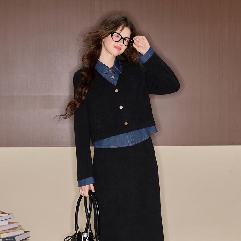 Женский вельветовый комплект Sancai: куртка и юбка S