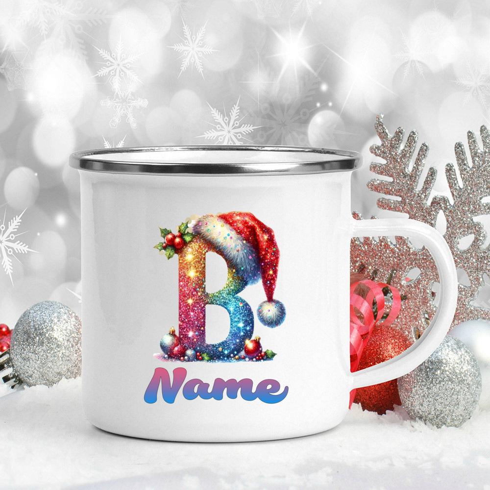 Personalized Cup Custom Name 26 Letter Juice Coffee Enamel Cups Large Capacity Mugs Christmas Gifts