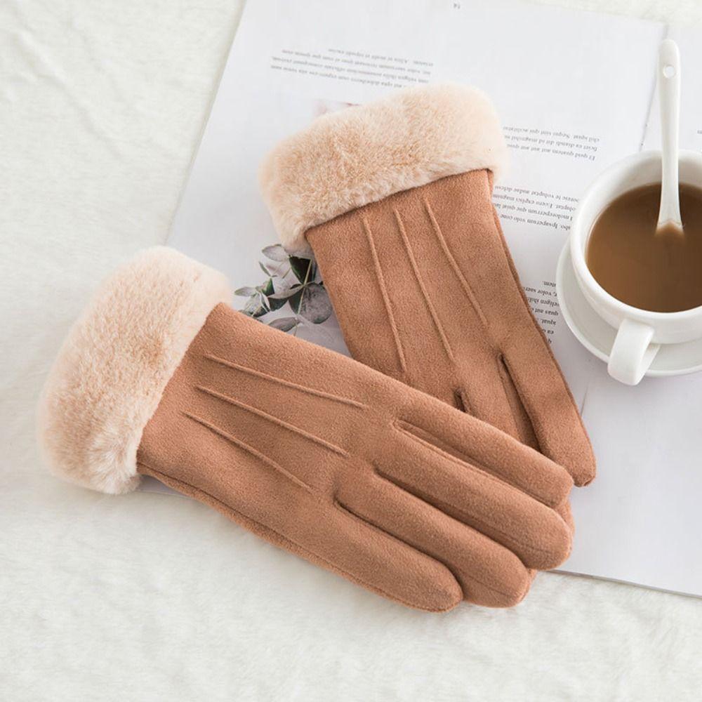 Windproof Full Fingers Mittens Soft Sports Cycling Mittens Casual Suede Gloves  Girls