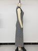 Womens Striped Sleeveless Knit Bodycon Long Maxi Dress