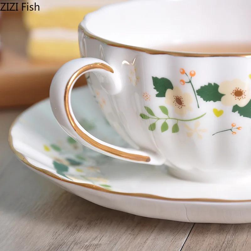 Gold-plated Flower Edge Cup&saucer Dining Table Coffee Mug Delicate Porcelain Mugs Afternoon Tea Teacup Fruit Juice Container