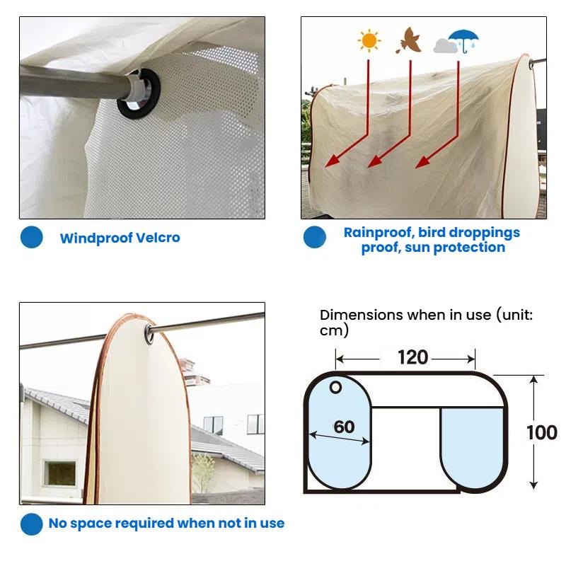 Venkovní kryt na sušení prádla proti dešti a slunci Kryt proti ptačímu trusu Prachový kryt na věšení prádla Sušák