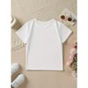 European Size Girls School Season Crew Neck Short Sleeved T Shirt with Bow Tie and Flower Pattern