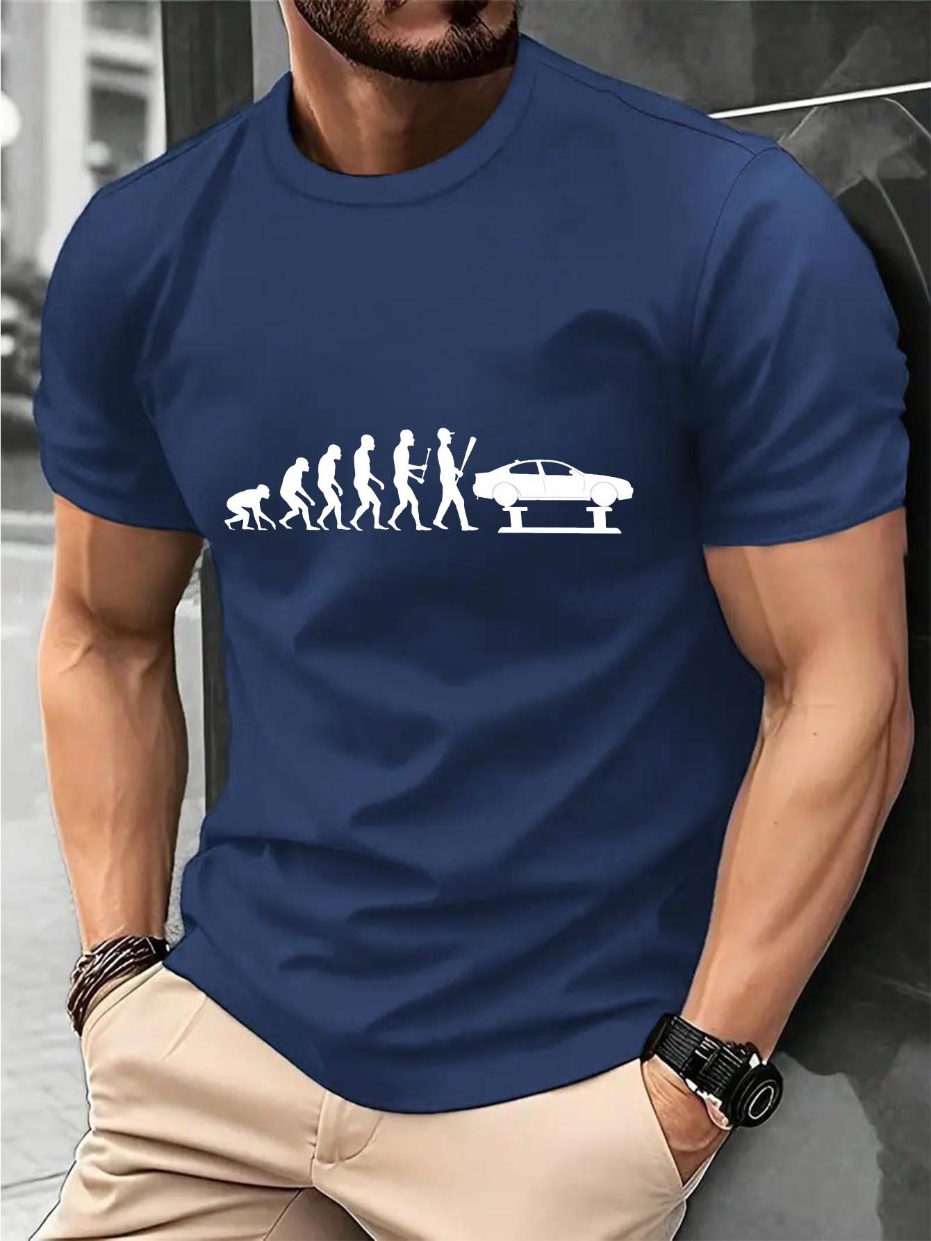 Funny Evolution to Car Graphic T-shirt - Lightweight Breathable Cotton Blend Tee S