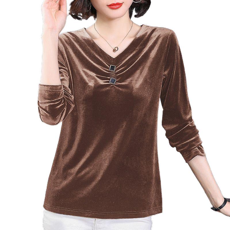 Sametový top s límečkem Dámský Podzim Zima Střední věk Máma Košile s dlouhým rukávem Nadměrná velikost Spodní prádlo Základní vrstva