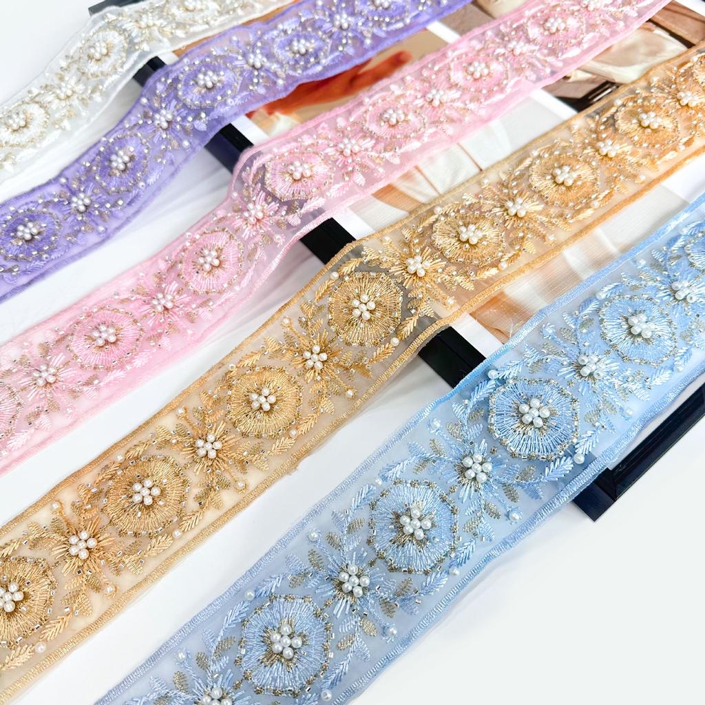 6.5Cm Heavy Industry Multi-Color Bead Embroidery Barcode Clothing Cuffs Skirt Collar Decoration Exotic Ethnic Style Lace