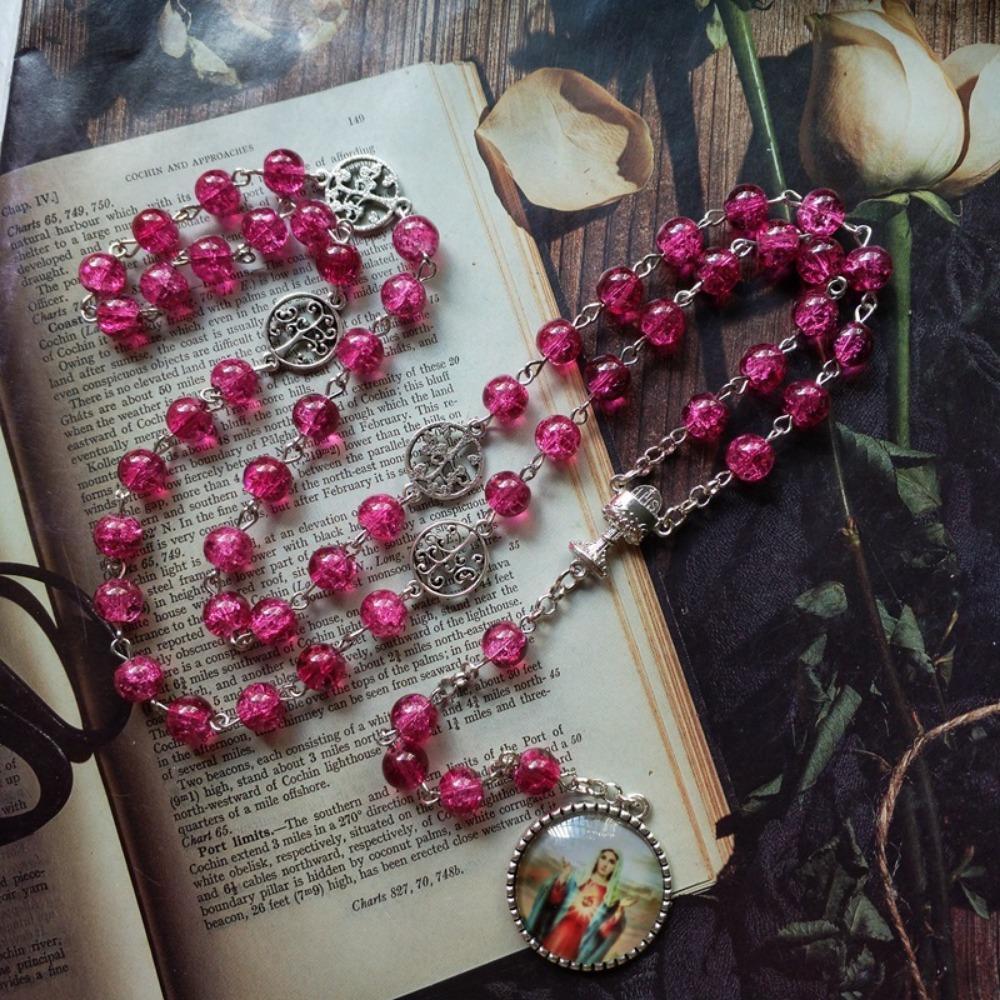 Vintage Jungfrau Anhänger Rosenkranz Halskette lange katholischen Kreuz religiöse beten Schmuck